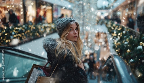 Young Woman Shopping Winter Mall