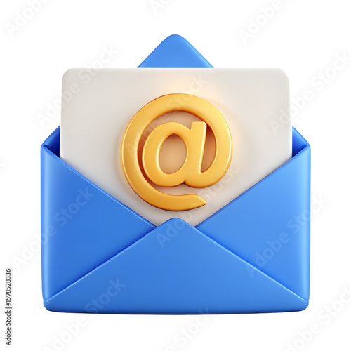 3D Email Envelope Icon with At Symbol
