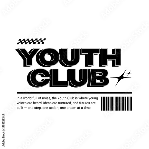 Youth Club: A minimalist design featuring bold typography and clean graphics, representing the essence of a youth club.