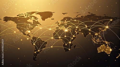 Global network connection over the world. Internet Concept of global business.World map with glowing lines on dark background. Network and communication concept. 3D Rendering	
