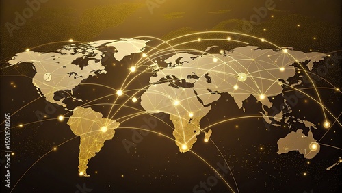 Global network connection over the world. Internet Concept of global business.World map with glowing lines on dark background. Network and communication concept. 3D Rendering	