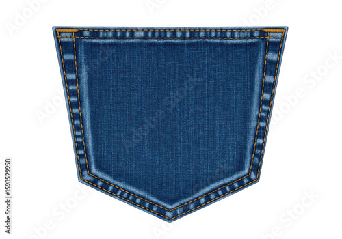 A detailed close up view of a classic blue denim jeans back pocket isolated on transparent background