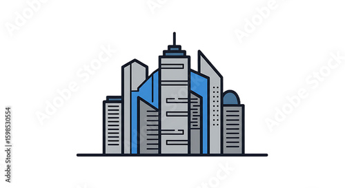 Cartoon Cityscape Isolated on Transparent Background