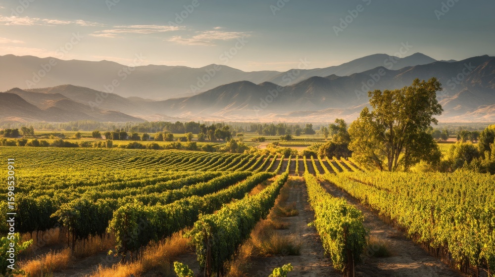 Fototapeta premium Vast Vineyard Landscape at Sunset