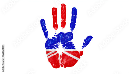 Handprint with UK Flag, and White Background.