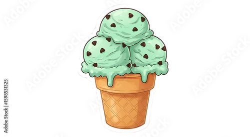Mint Chocolate Chip Ice Cream Isolated on Transparent Background. American food
