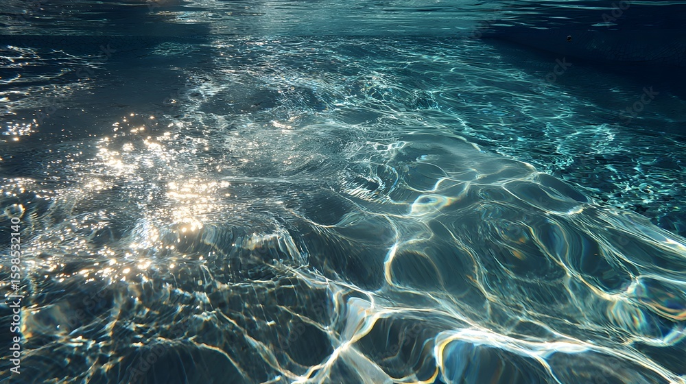 Fototapeta premium underwater pool surface with sunlight rippling through the surface