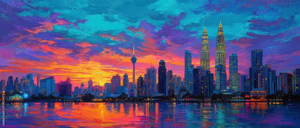 Naklejka premium Vibrant Kuala Lumpur Sunset Panorama
