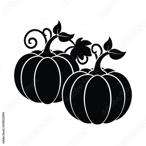 Three pumpkins with leaf curls vector silhouette