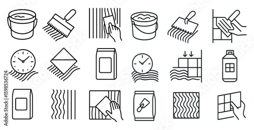Series of images depicting various tasks related to home improvement, including painting, tiling, and cleaning