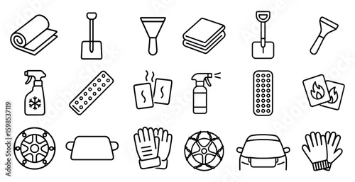 Collection of items related to car maintenance and cleaning. The items include a car seat, a car glove, a car brush, a car tire, a car tire pump, a car tire iron, a car tire wrench, a car tire gauge