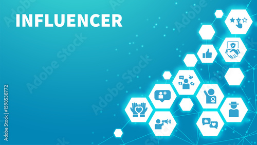 Influencer telling brand's story, banner web icon for business and social media marketing, Celebrity, Character, Reviewer, follower, trust and Sincerity. Minimal vector.