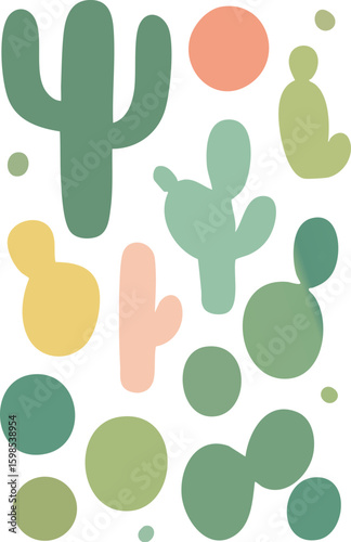 Abstract Cactus Pattern in Pastel Colors.