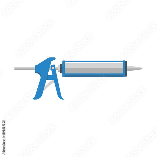 Blue and silver metal caulking gun for sealant application flat vector illustration.