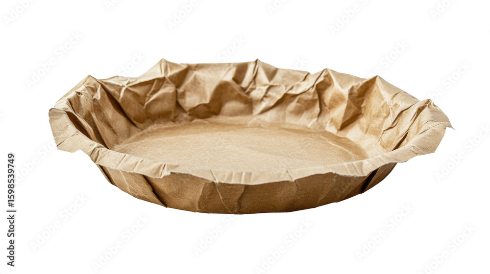 Crumpled cardboard disposable plate on white background Crumpled cardboard disposable plate on white background