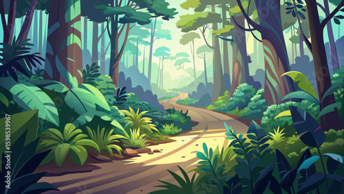 tropical jungle with palm trees