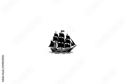 Vector illustration of a sailing ship in a minimalist style on a white background for a logo	