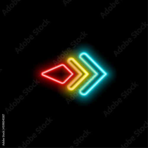 bent neon arrow icons. Glowing neon curved arrow pointer, bent arrowhead sign. Rounded arrow, rotating cursor, bent navigation pointer, rotation movement direction. vector icon set