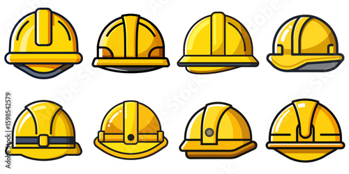 Yellow Construction Helmet Vector Icon – Flat Style Safety Hat PNG for Web & Print