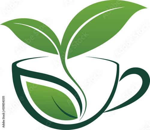  Organic Tea Cup with Fresh Leaves