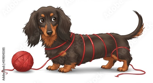  illustration of a long haired Dachshund puppy