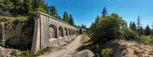 Military Fort des Rousses Stone Wall and Archway Path. Les Rousses, Jura, France.
