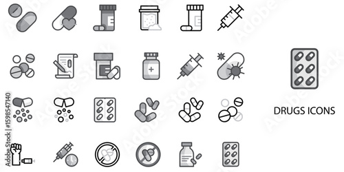 Drugs simple concept 24 Grew color icons set .Vector illustration.