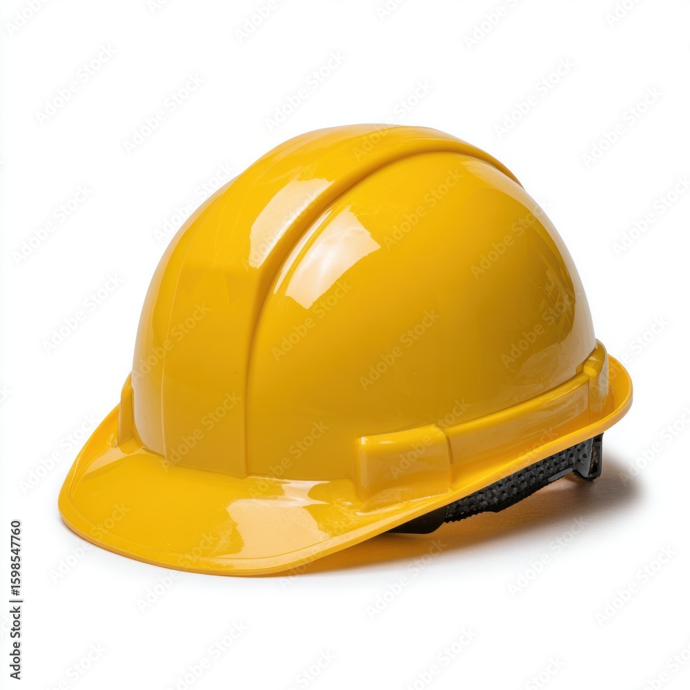 Fototapeta premium Bright yellow hard hat safety helmet for construction workers and industrial protection isolated on white background