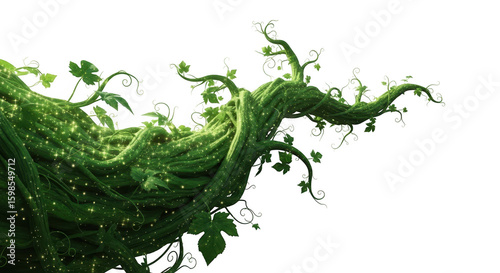 A magical green beanstalk grows, isolated on transparent background