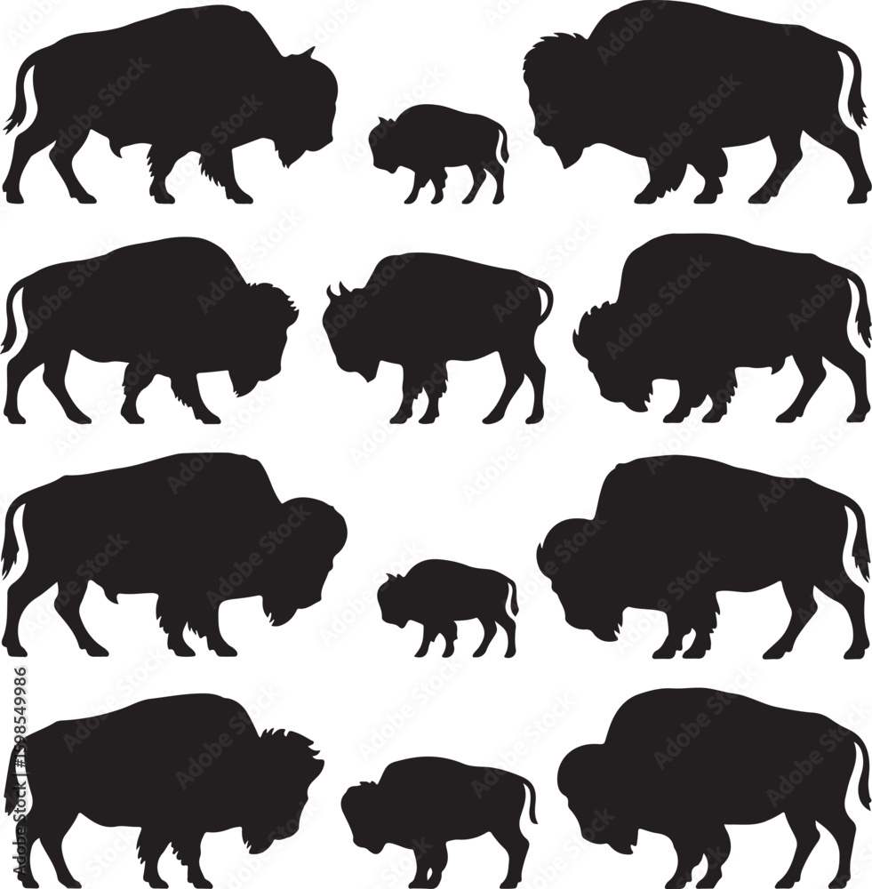 Fototapeta premium buffalo silhouette vector illustration of wild animal on white background