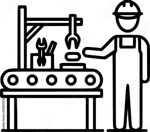 Assembly line worker station outline icon vector
