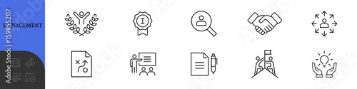 Management Line Editable Icons set. Vector illustration in modern thin line style of business icons: functions, principles, goals, and more. Pictograms and infographics for mobile apps