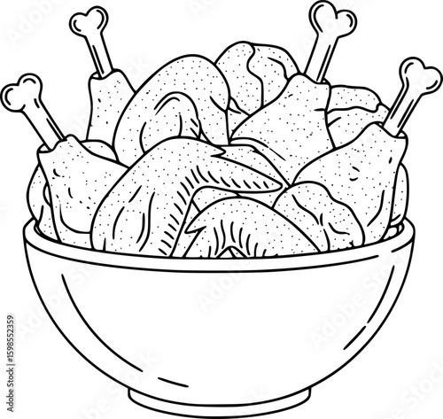 Fried chicken wings and drumsticks in bowl fast food isolated
