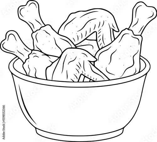 Fried chicken wings and drumsticks in bowl fast food isolated
