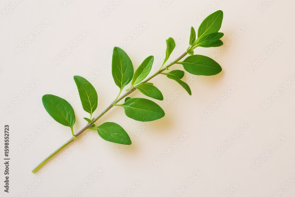 Obraz premium A single piece of fresh thyme, isolated against a light background to highlight its delicate leaves