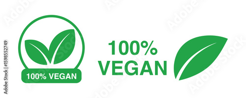 100% Vegan Friendly Stamp Badge. Organic Natural Plant-Based Label Design. Vegan emblem