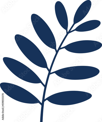 Dark blue leafy branch isolated on transparent background