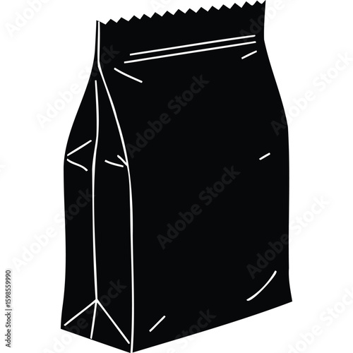 Black Stand-Up Pouch Packaging Mockup, Blank Coffee Bag Template