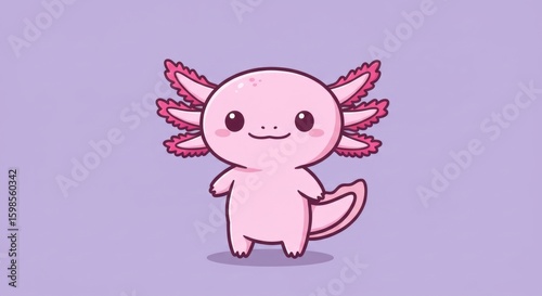 A kawaii vector illustration of a pink axolot