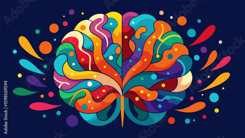 An abstract illustration of a human brain composed of vibrant colors and intricate lines representing the endless possibilities for healing and growth. Vector illustration