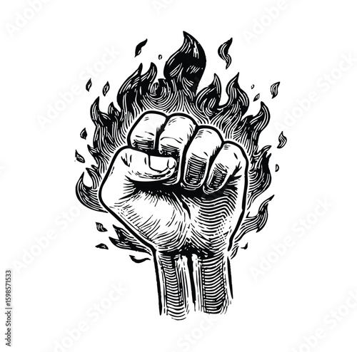 Flaming raised fist vector representing strength and rebellion