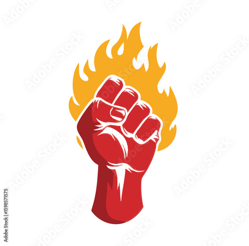 Flaming raised fist vector representing strength and rebellion