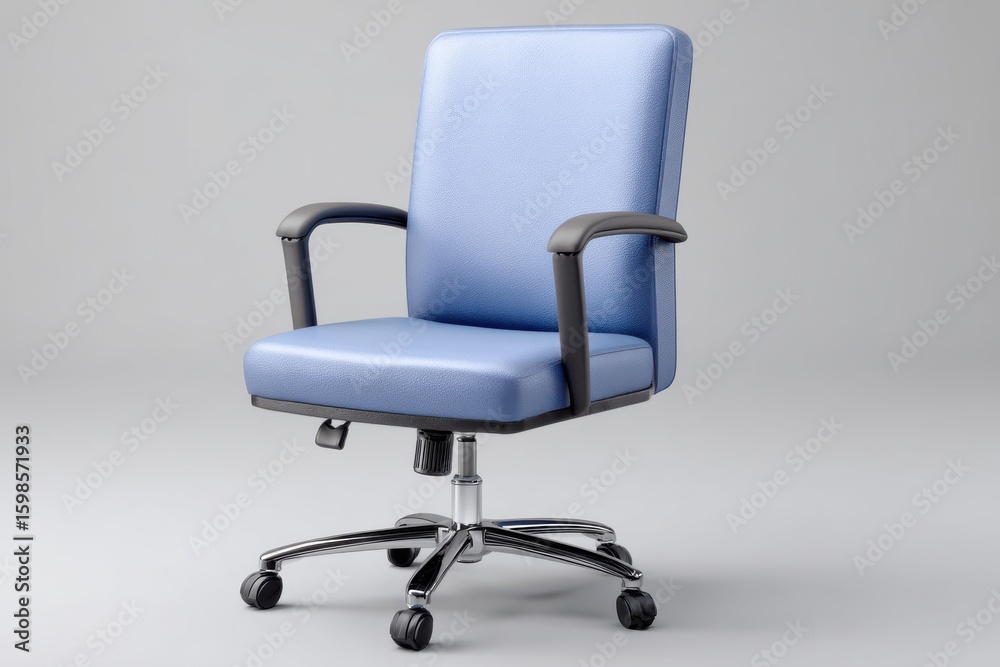 Obraz premium Modern light blue office chair with adjustable height and armrests isolated on white background