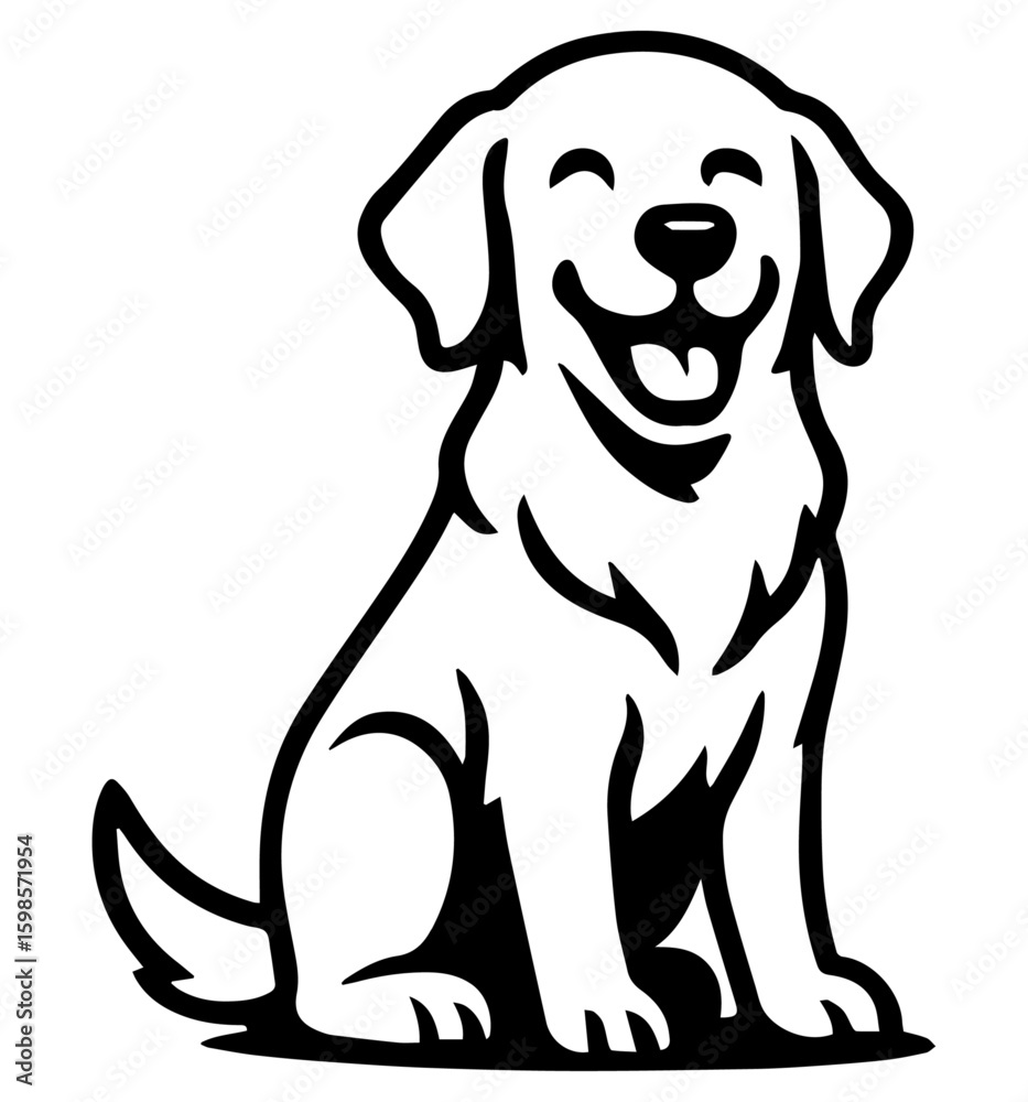 Fototapeta premium golden retriever illustration, dog line art, drawing art, outline art happy sitting canine vector hot dog