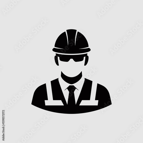 Professional construction engineer in safety helmet and vest. Industry worker avatar icon concept.