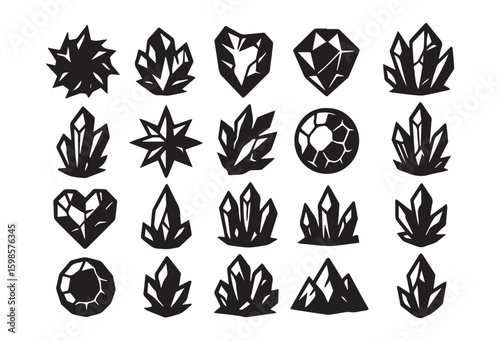 Crystal Badges and Emblems Collection Decorative Mineral Gemstone Icons