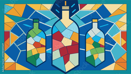 A mosaic wall hanging created from pieces of shattered glass bottles representing the beauty and strength that can come from healing and transforming. Vector illustration