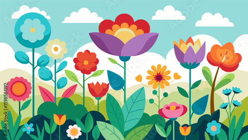 A garden of blooming flowers symbolizes the colorful and diverse range of emotions that a poet draws upon for inspiration.. Vector illustration