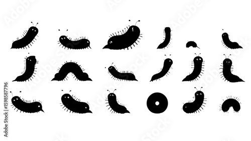 Collection of whimsical cartoon slugs in various poses and actions, showcasing playful movement and character for creative projects