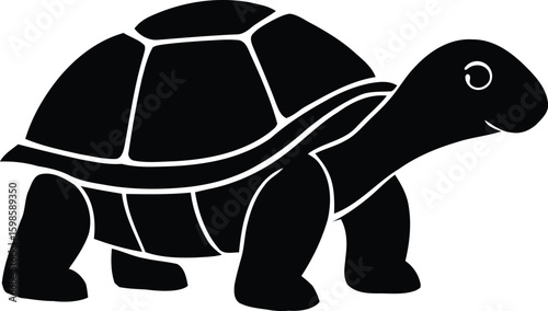 Stylized illustration of a walking tortoise silhouette, embodying slow and steady progress in nature's ecosystem.